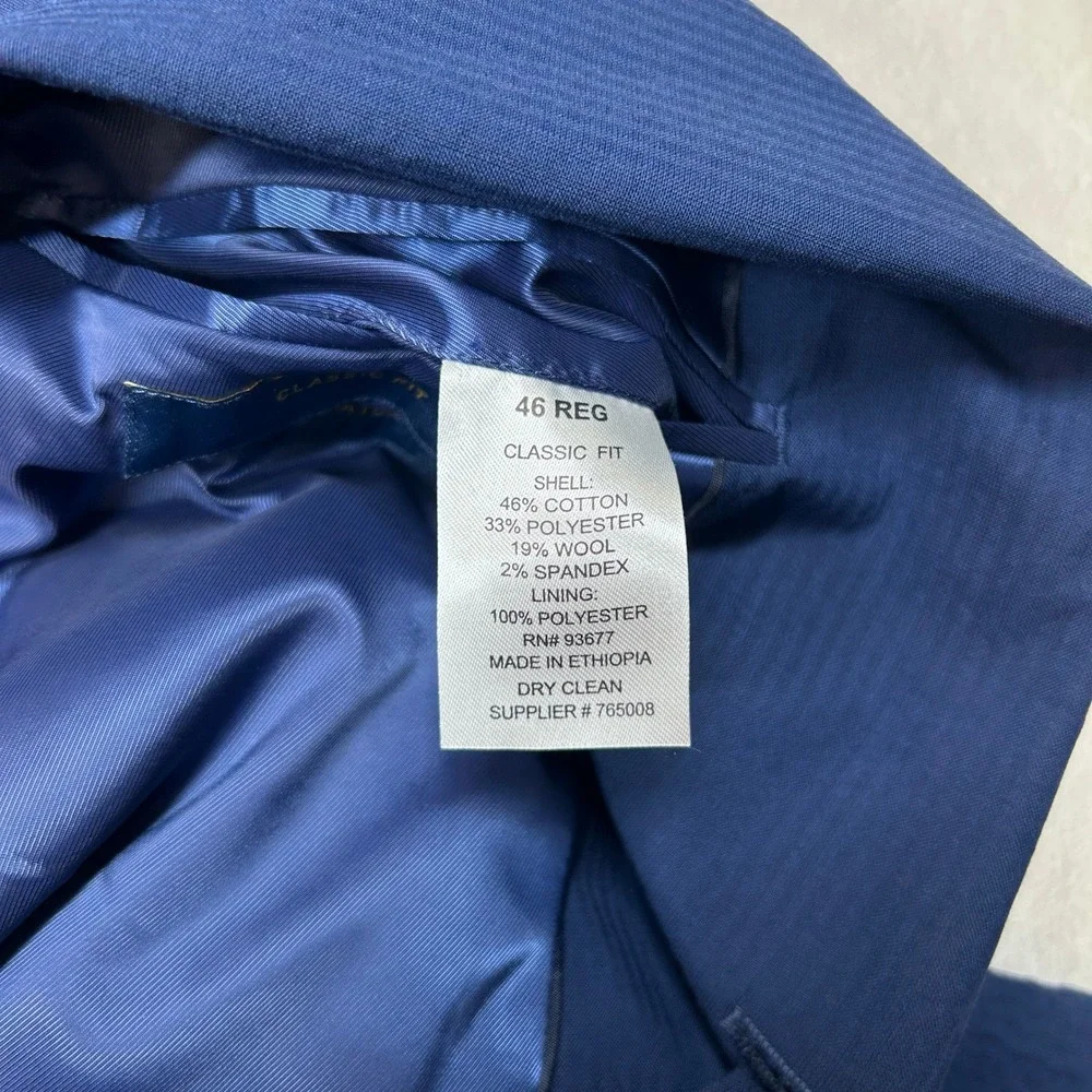 Stafford Textured Sport Coat Mens 46R 46 Blue Classic Fit‎ Cotton Stretch